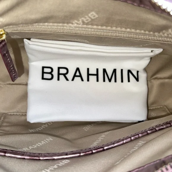 NWT Brahmin Croc-Embossed Leather Mod Esme Shoulder Bag, Mellow Rose! - Picture 7 of 8